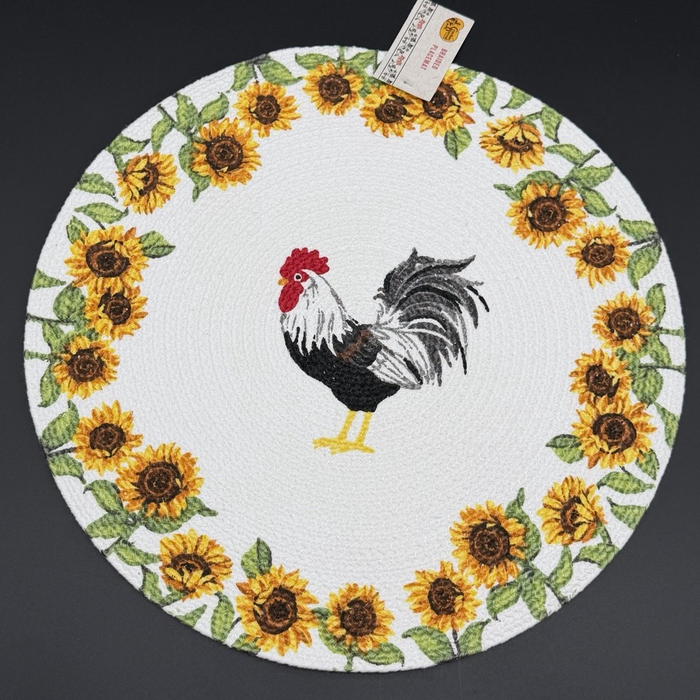 Set of 2‎ Cracker Barrel Rooster Sunflower Round Placemats Farmhouse Decor New